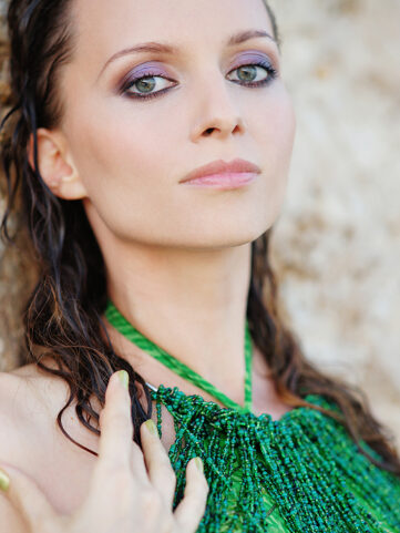 Necklace with green beads